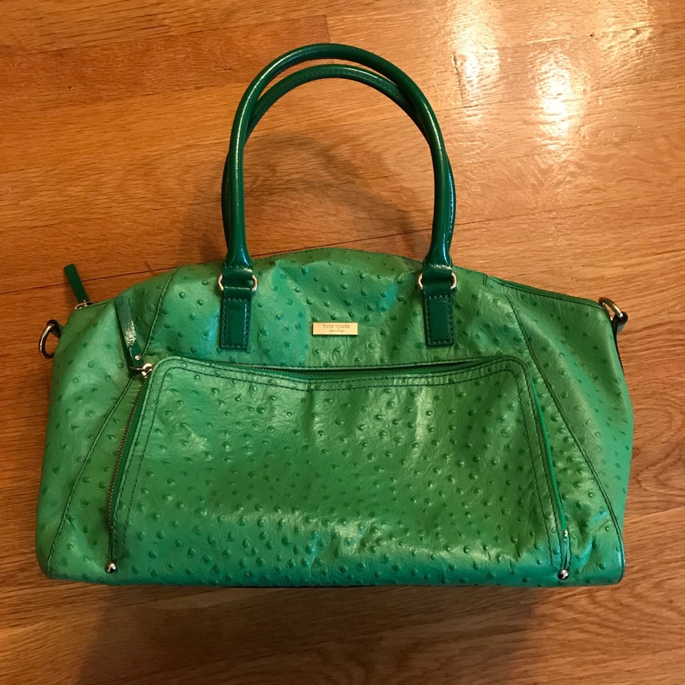 Green Kate Spade faux ostrich tote